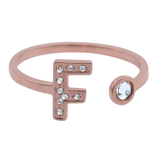 Anillo de Mujer Inicial Letra LuckyLy, Oro Rosa 18k y Zirconia Cúbica, Modelo Layla rosa UNITALLA