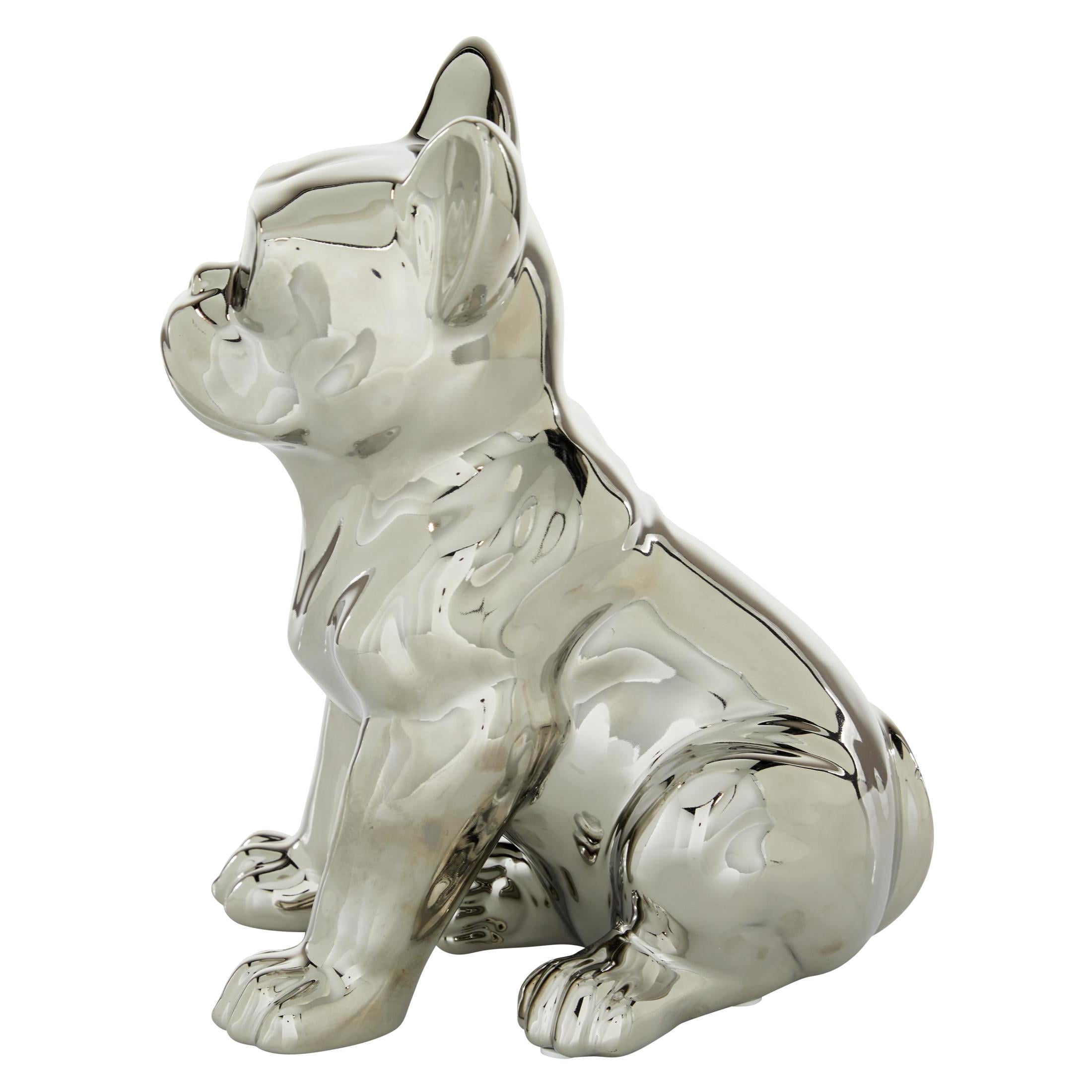 6" x 12" Silver Ceramic Bulldog Sculpture with Sunglasses, by CosmoLiving by Cosmopolitan