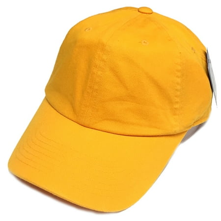 - Vintage Washed Cotton Cap Plain Blank Hat Gold Yellow Adjustable Strap Dad Hat