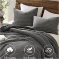 thumbnail image 3 of JERFIT King Size Waffle Weave Comforter Set, 3-Piece Oversized All Season Bedding, 100% Cotton, Charcoal Gray, 3 of 10