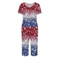 thumbnail image 3 of 4th of July Pajama Sets for Women 2 Piece US Patriotic Star and Stripes Print Nightwears Short Sleeve Shirts and Capri Pants Women 2 Piece Sleepwears, 3 of 6