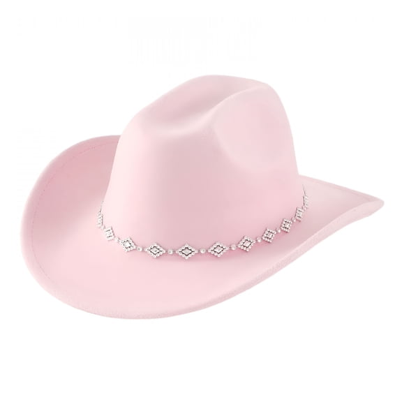 TELOLY Western Cowboy Hat Bohemian Style Fedora with Rhinestone Embellishments for Men and Women Fashion Accessory Pink One Size