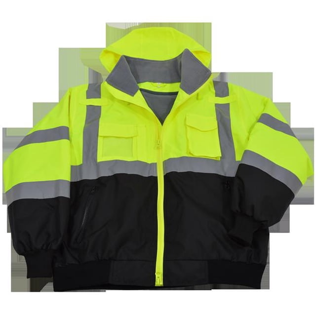 Petra Roc LBBJ-C3-S Jacket Lime & Black ANSI-ISEA & EN471 Class 3 Waterproof Bomber with Removable Fleece Liner, Small