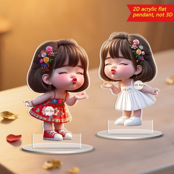 Figura acrílica 2D para escritorio o decoración del hogar | Expresión linda de puchero y beso | Decoración divertida para estantes | Acrílico ligero y duradero | Regalo original para familiares y