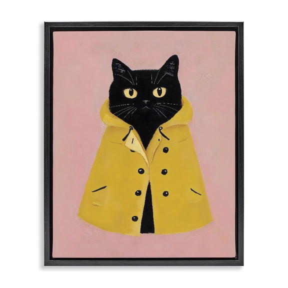 Stupell Industries Art Deco Black Cat in Yellow Raincoat Black Floating Frame Canvas Art, 17 x 21, by The Prints Vibe
