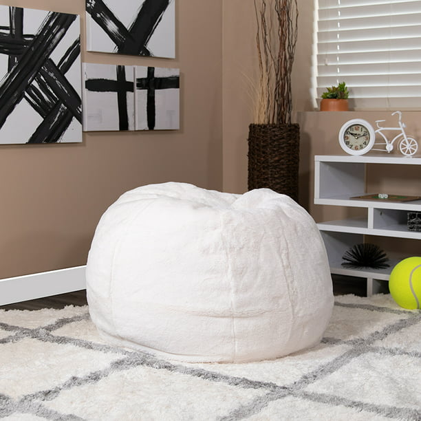 Small White Furry Bean Bag Chair for Kids and Teens - Walmart.com ...
