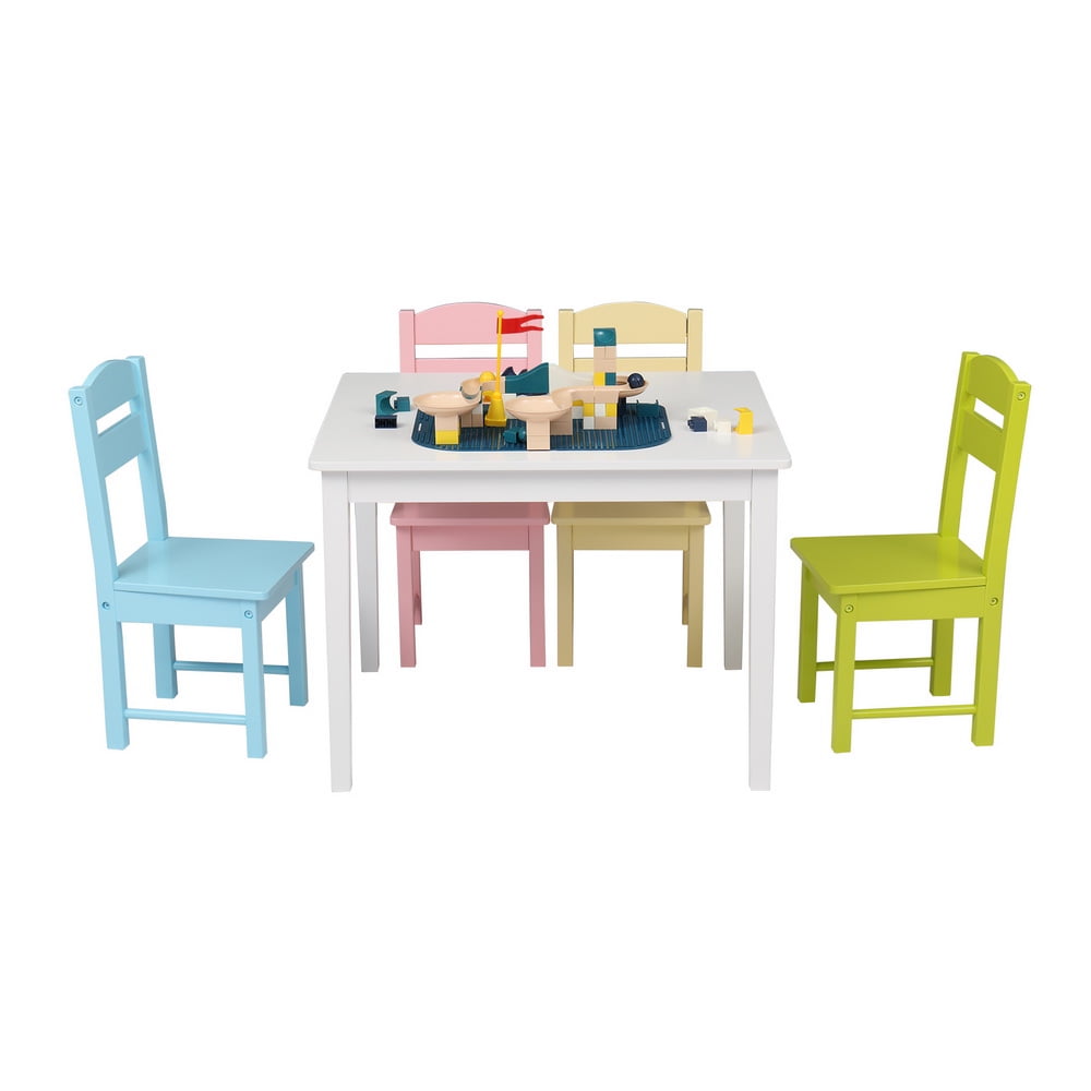 Wooden Kids Table and Chairs Set Multiple Colors Durable Four Chairs ...