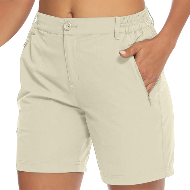 Neewe Women's Lightweight Hiking Cargo Elastic Waist Shorts Athletic Shorts Camping Travel Golf Zipper Pockets