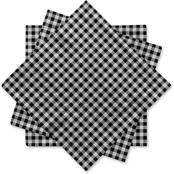 Disposable Paper Napkins Black and White Gingham for Dinner Picnic and Parties ( of 50)