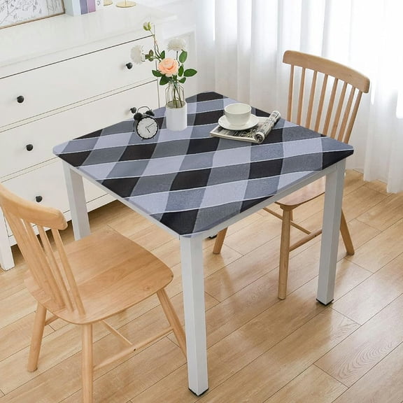 HAOXIT Square Picnic Table Cloth, Elastic Waterproof Fitted Vinyl Tablecloth for Square Tables, Flannel Backed Table Covers for Dining, Camping, Outdoor, Black and White white