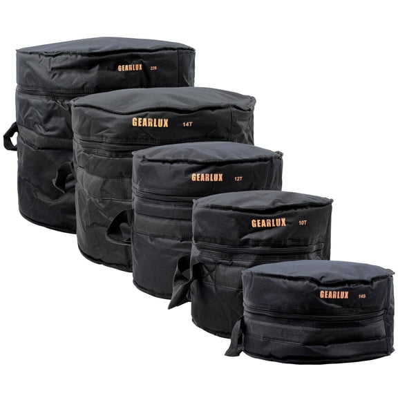 Gearlux 5-Piece Drum Bag Set with 10mm Padding for 10" Tom, 12" Tom, 14" Tom, 14" Snare, and 22" Bass Drum