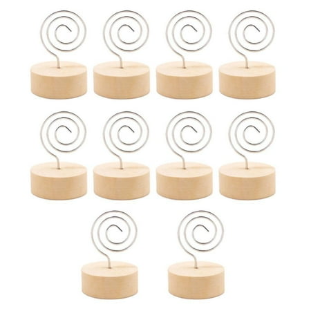 

Kernelly 10 Pcs Premium Wood Place Card Holders with Swirl Wire Rustic Wood Table Number Holders Stands Name Cards Photo Holders for Wedding Party Sign Food Cards Label