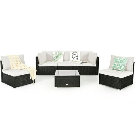 Gymax 6pcs Rattan Outdoor Sectional Sofa Set Patio Furniture W White Cushions Canada - Rattan Outdoor Furniture Cushions