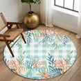 thumbnail image 2 of Round Rugs 7Ft, Summer Coastal Round Area Rug Washable Indoor Throw Carpet, Watercolor Corals Shells Starfish Green Plaid Large Non Slip Circle Rug for Dining Room Playroom Home Decor Aesthetic, 2 of 8