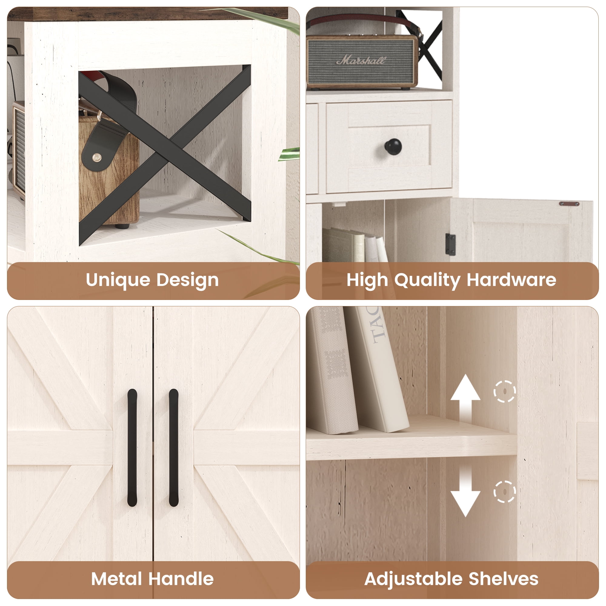 Farmhouse Storage Cabinet with Doors and Drawers, Freestanding Kitchen Pantry Cabinet Sideboard, White