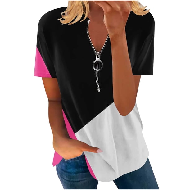 Blusa de manga corta con cuello en V, informal, cómoda y elegante para mujer OAVQHLG3B Store lin121212