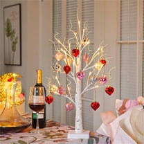 Valentines Day Decor 24IN Lighted Birch Tree with 18Pcs Heart Ornament,Artificial White Birch Twig Tree with 50 LED Lights Decor for Home Office Wedding,Valentine Table Decoration