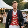 thumbnail image 3 of Yuyamidu Santa Claus Men's Formal Vest Set Slim Fit Waistcoat for Wedding Prom Party HO-HO-HO Mens Suit Vest Red Christmas Tuxedo Vests Size M, 3 of 7