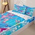 thumbnail image 3 of Castle Fairy Cute Cartoon Summer Surf Girl Zipper Twin Comforter Sets with Fitted Sheet and 2 Pillowcases,Shark Palm Bubble Kids Beach Art Zipper Bedding Set,Bright Cyan,Reversible,4-Piece, 3 of 6
