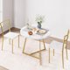 thumbnail image 1 of CazToi Juego de mesa de comedor redondo de 3 piezas para 2, mesa y sillas de cocina con cojines tapizados, estructura de madera MDF y metal, 1 of 7