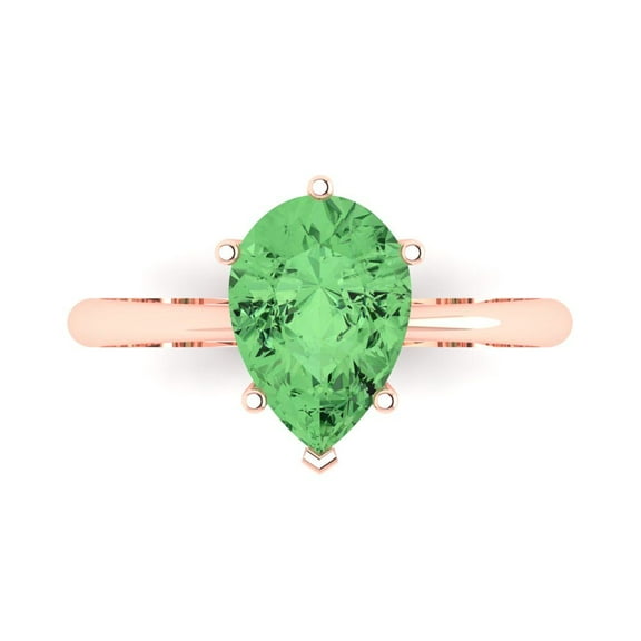 Clara Pucci 14K Rose Gold 2ct Green Solitaire Ring for Women
