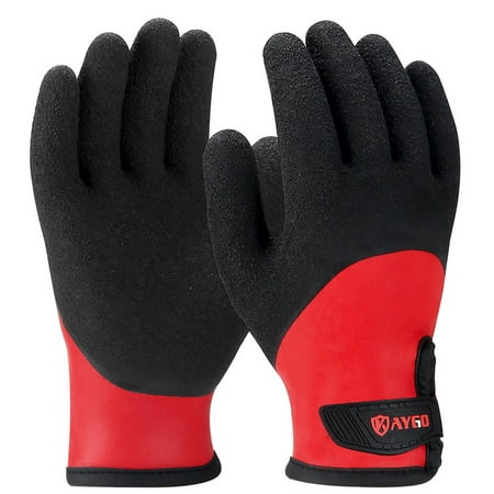 

KAYGO Winter Waterproof Thermal Work Gloves for Men and Women Full Hand Latex Coated Acrylic Insulated Liner for Freezer Cold Weather Fine Crinkle Grip KG140W Red Large