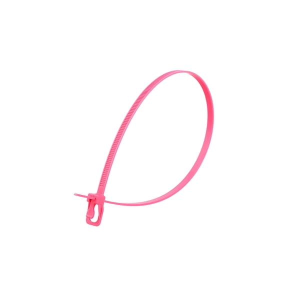 14 Inch Fluorescent Pink Releasable/Reusable Cable Tie -100 Pack