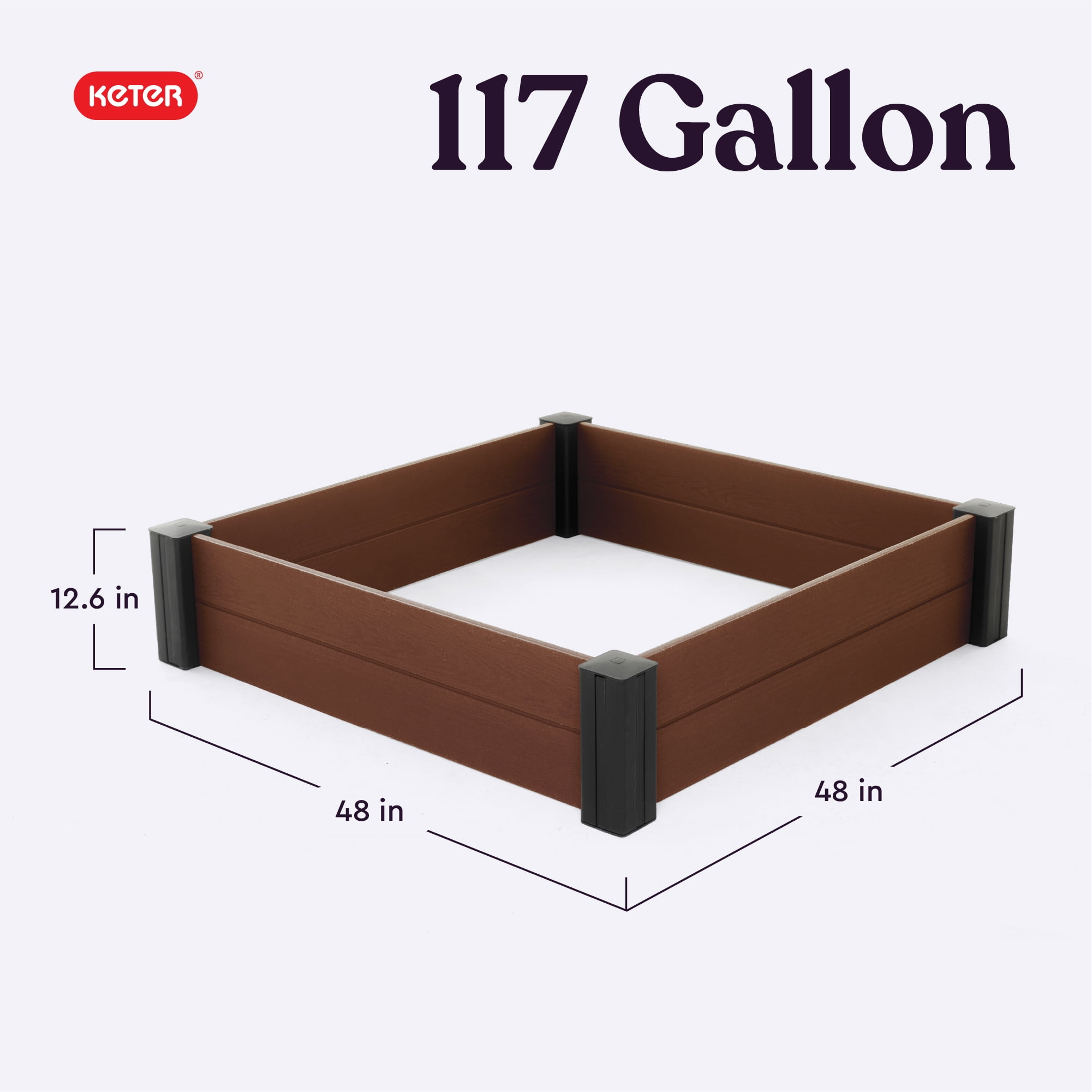Keter 48" X 48" inches Maple Wood Look Garden Bed Durable Outdoor Planter, Brown