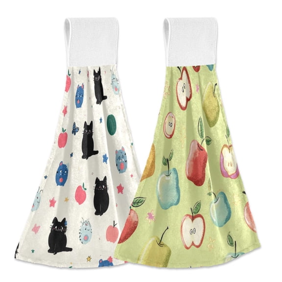 IAUYY Kitchen Hanging Towels Set of 2 100% Polyester Absorbent, Super Soft Hand Towels with Hanging Loops for Bathroom Kitchen Fresh Butterfly Flat Pastel Color Scheme