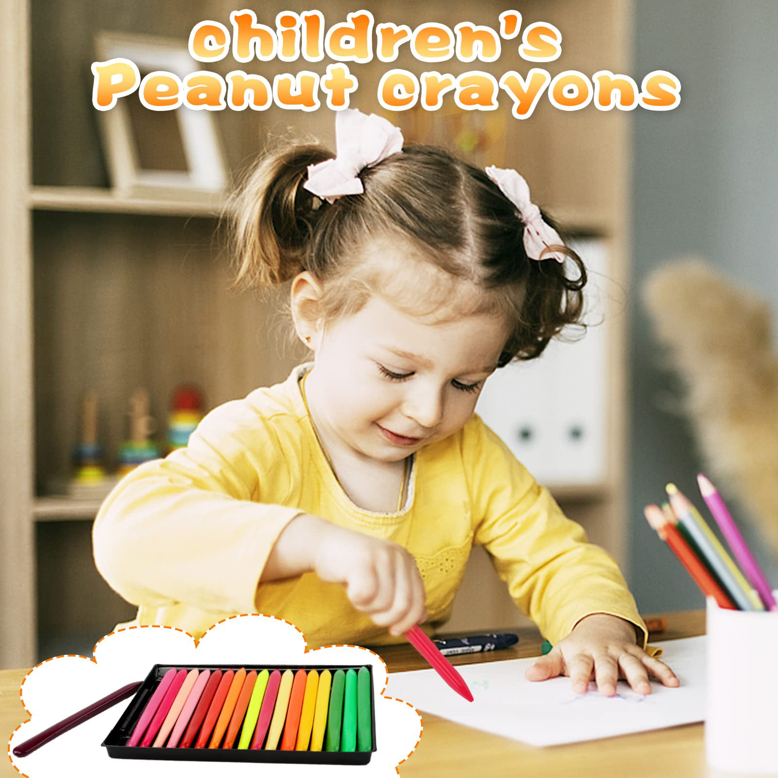 Crayons For Kids Peanut,Washable Crayons for Kids Ages 2-4,24 Colors  Non-Toxic Crayons,Easy to Hold Peanut Crayons for Toddlers Babies,Coloring  Art