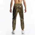 thumbnail image 3 of Mens Metallic Shiny Disco Pants Elastic Waist Solid Color Tapered Pants 70s Evening Party Club Hot Pants, 3 of 4