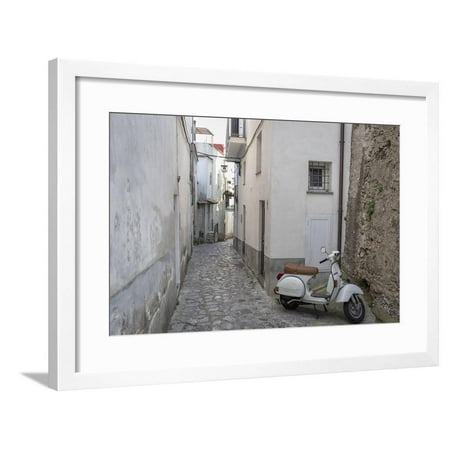 Italy, Amalfi Coast, Ravello. Vespa scooter in the old town. Framed Print Wall Art By Francesco