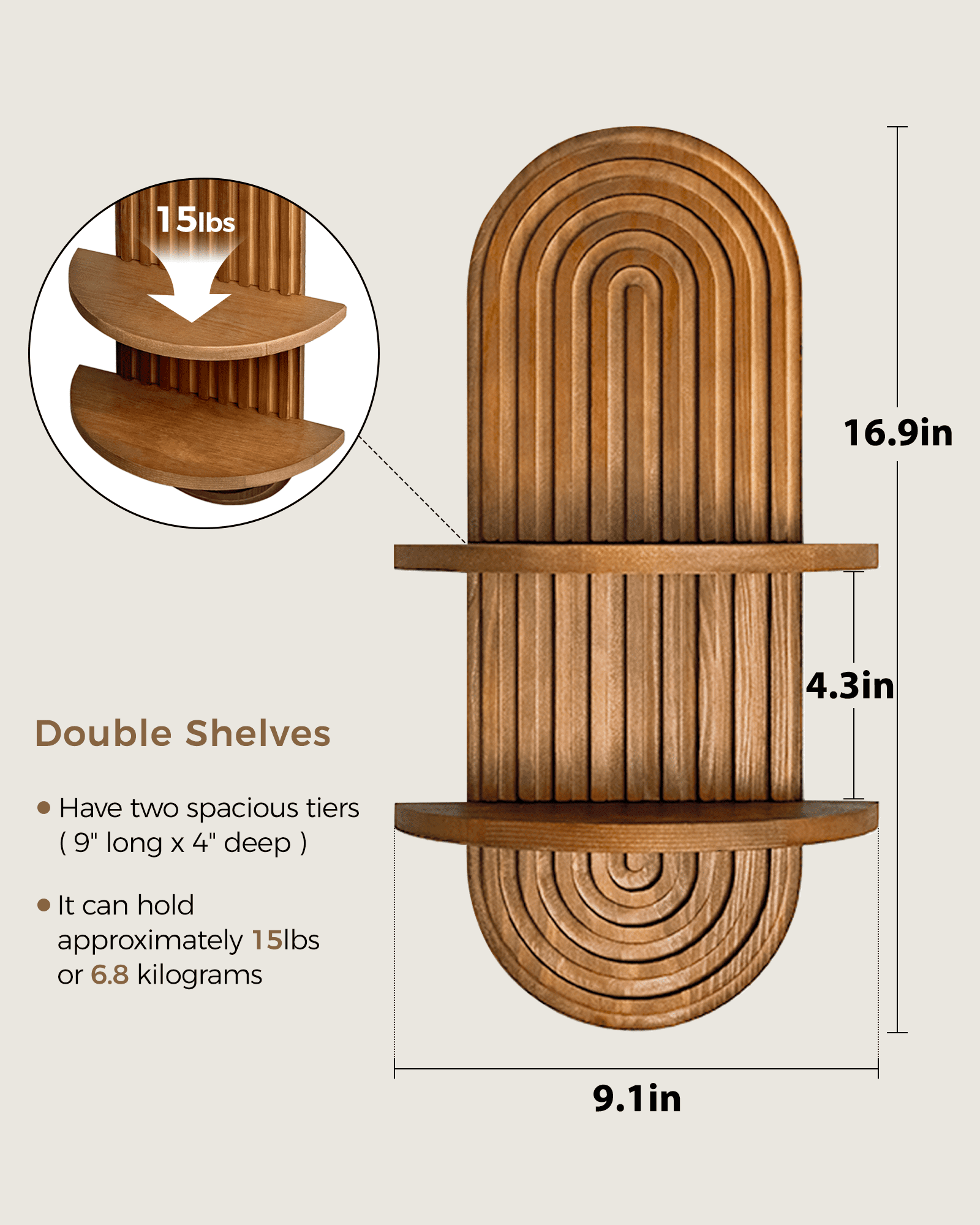Bamworld Brown Plant Wall Shelf, Mid Century Modern Decor Hanging Plant stand, 2-Tier Wooden Floating Shelves for Home, Bathroom Bedroom Living Room