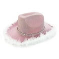 thumbnail image 3 of Western Style Cowboy Hat Costume Accessories Glitter Wide Brim Bling Cowgirl Hat Pink, 3 of 9