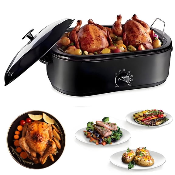 16 Qt Electric Roaster Oven for Turkey, 1450 Watts Roasters with Advanced Temperature Control (150-450°F), Self-Basting Lid, and Stainless Steel Rack for Easy Cooking and Serving