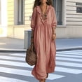 thumbnail image 6 of Dolkfu Petal Women'S Clothing V-Neck Cotton Blend Pink 3/4 Sleeve Maxi Peasant Dresses Relaxed Fit Modern Retro Vintage Solid Dresses Pink,Xxl, 6 of 6