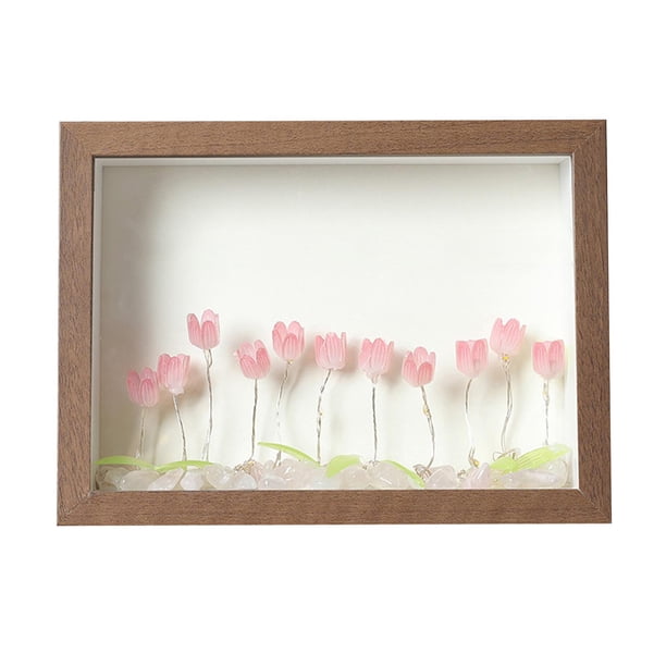 Marcos de madera fáciles de instalar, marco de fotos DIY con tulipanes, flores rosas y marrones. Rosa Flor Marrón