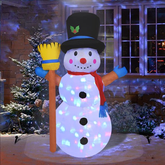 Jinsinto Giant Inflatable Christmas Decorations Snowman Outdoor, 4.4FT Blow Up Yard Decorations Build-in Colorful Rotating Led Lights Christmas Snowman Gift