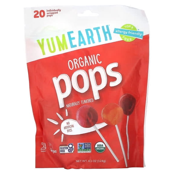 YumEarth, Organic Pops, Assorted Flavors, 20 Pops, 4.3 oz Pack of 4