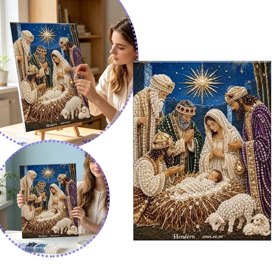 Diamond Art Nativity Scene Kits for Adults, 5D Diamond Painting Christmas Kit, DIY Full Round Drill Diamond Dots Paintings Picture Gem Art Craft Gifts for Home Wall Decor 12 x 16 Inch