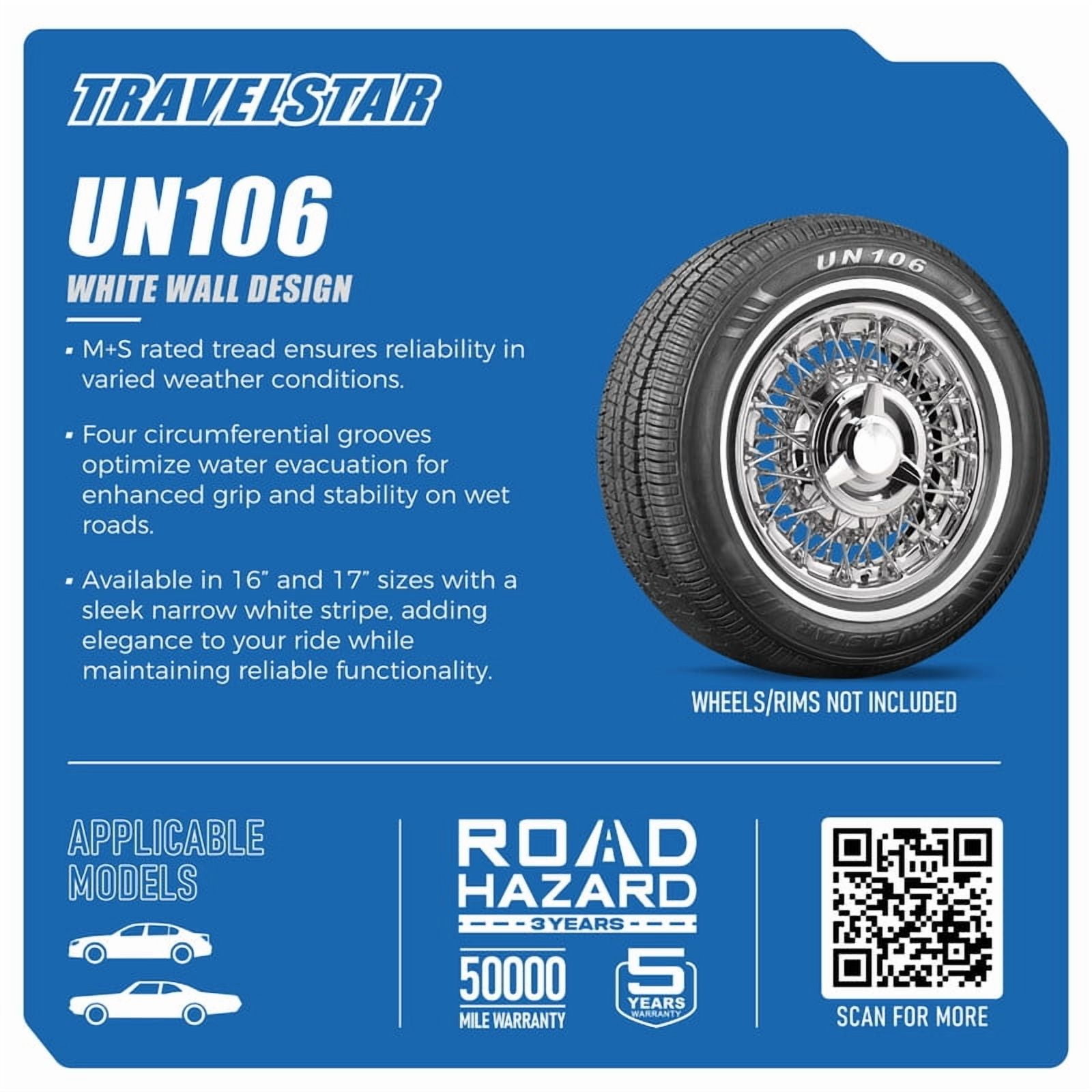 Travelstar, Passenger Tire, 205/75R15 97S, All Season White Wall