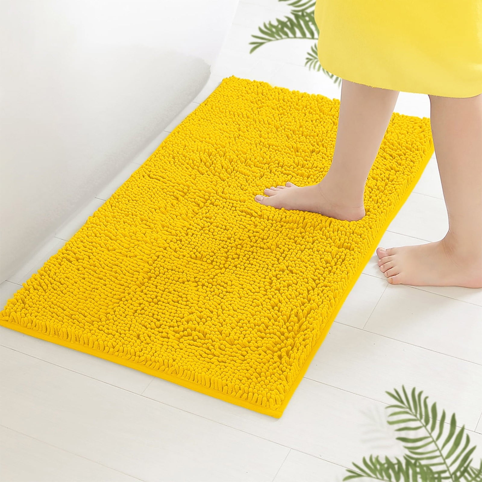 Plush Bath Mat, Super Absorbent and Quick-Drying, Non-Slip Bottom, Machine Washable, for Bathroom and Shower, Soft Shaggy Rug Yellow2