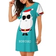 thumbnail image 2 of Easygdp Cute Santa Claus Camisón de manga corta para mujer, informal, estampado, 2 of 6