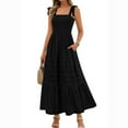 thumbnail image 3 of NXMZXB Women's Summer Boho Maxi Dress Beach Vacation Casual Adjustable Strap Smocked A Line Sundress with Pockets Black XL, 3 of 10