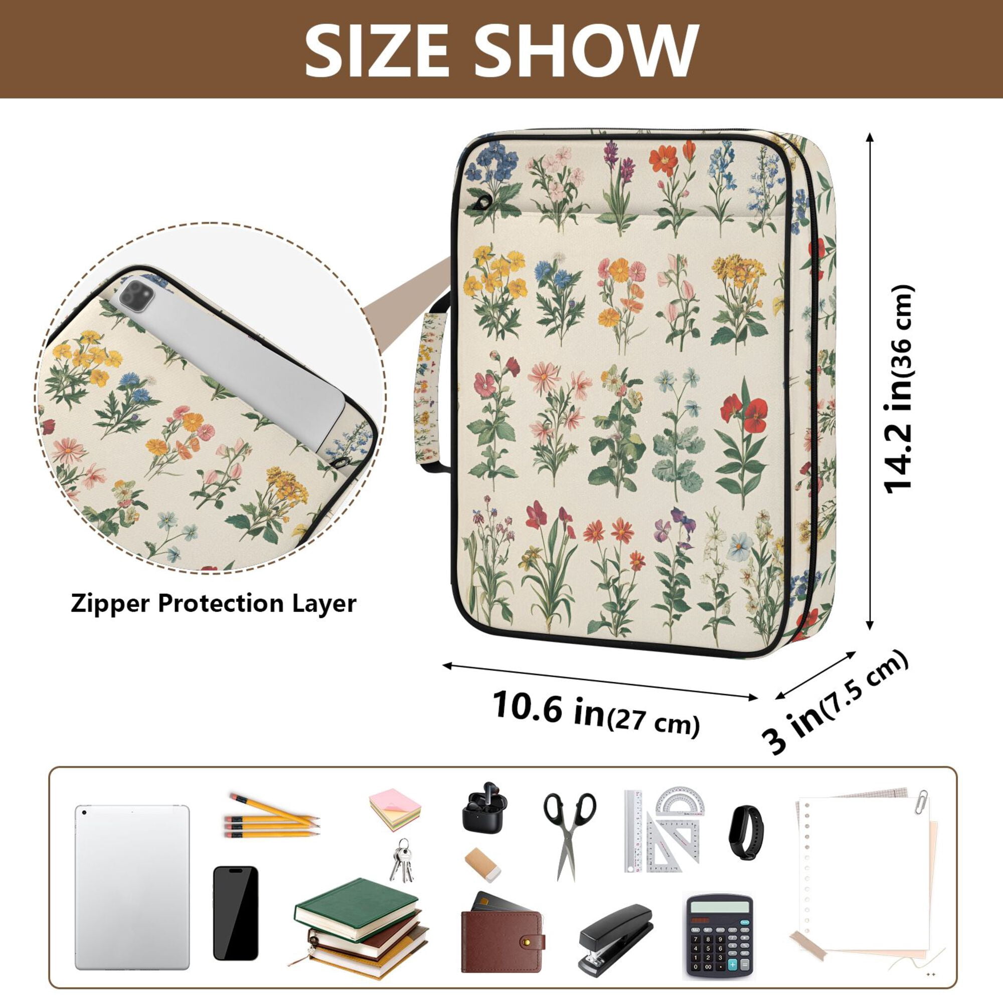 FORMRS Accordion File Folder A4 Size 7-Pocket Expanding Document Organizer Bag with 3 Ring Binder, Red Floral