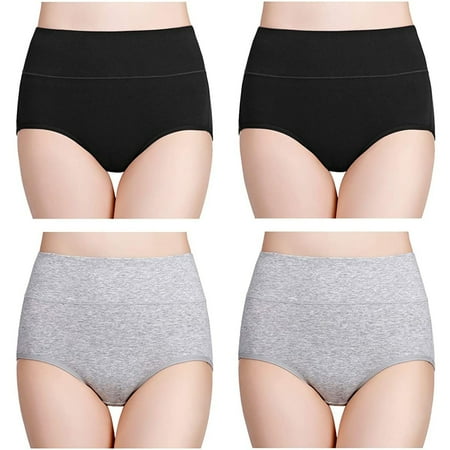 SnnmBlm Women s High Waist Cotton Underwear Soft Brief Panties Regular and Plus Size Black Gray XL