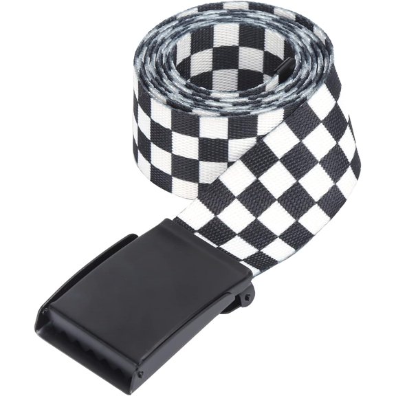 Belt, Checkered Belt, 110cm Adjustable Bicolour Black and White Checkerboard Canvas Strap for Men Women Boys