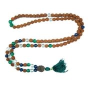 Mogul Chakra Healing Meditation Crystal Lapis lazuli Green Jade Beads Prayer Mala Rudraksha Yoga Necklace 108+1