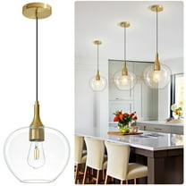 Deyidn 9.45 Inch Modern Gold Pendant Light with Clear Glass Shade, Adjustable Hanging Chain for Kitchen Island, Dining Room, Bedroom, Ceiling Lighting Fixture