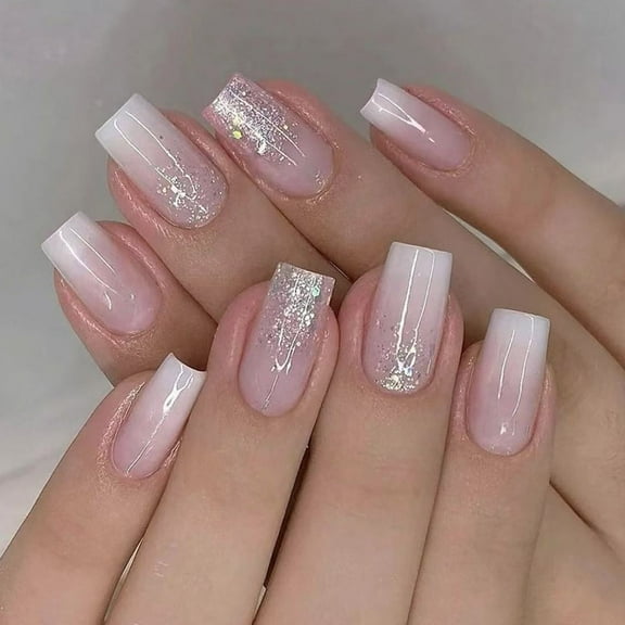 24Pcs Square Fake Nails Press On Nails Artificial Nails False Nails Glues On Nails Glitters Designs French Nails Tips